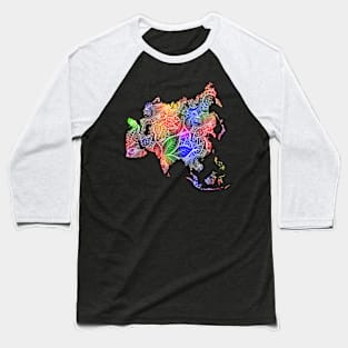 Colorful mandala art map of Asia with text in multicolor pattern Baseball T-Shirt